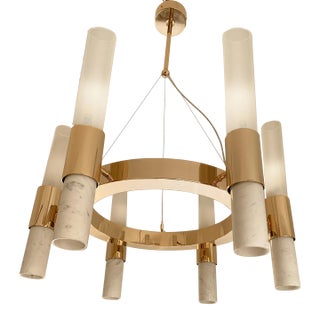 Contemporary Gold Ring Chandelier With Gradient White and Carrara Marble Glasses by Simoeng For Sale