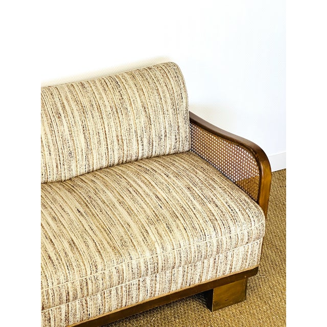 Art Deco Living Room Set in Curved Wood with Tweed and Cane, 1950s, Set of 3 For Sale - Image 12 of 18