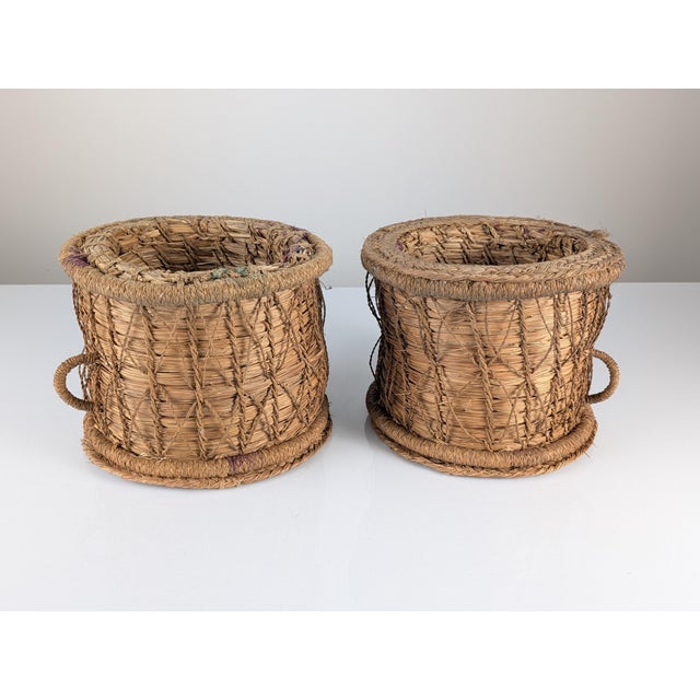 Spanish Andalusian Rustic Woven Esparto Baskets, 1960s, Set of 2, in Good conditions. Designed 1960 to 1969