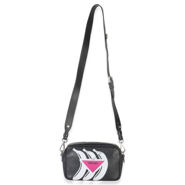 Animal Skin Black Pink Calfskin Banana Logo Crossbody Bag For Sale - Image 7 of 8