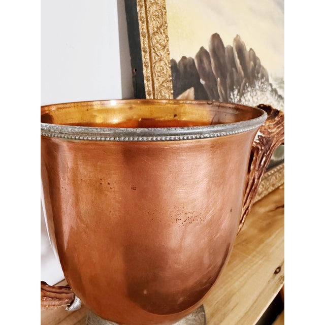Antique Copper Poultry Trophy With Deer Antler Handles For Sale In New York - Image 6 of 10