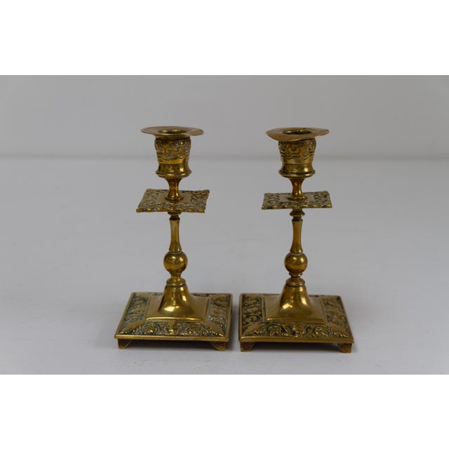 Antique English Brass Candlesticks. Set of 2. Set of two British antique candle holders in solid brass from United Kingdom...