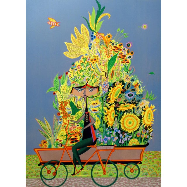 Guillermo Silva "Vendedor De Flores" Signed Numbered Lithograph Unframed For Sale