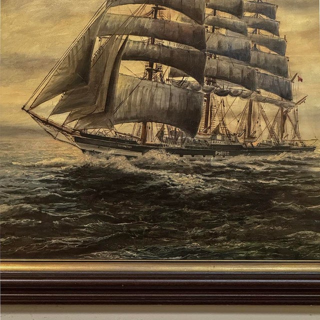 Mid-Century Framed Oil Painting of Four-Masted Ship by Alfred Gabali 'The Preussen' For Sale - Image 11 of 16