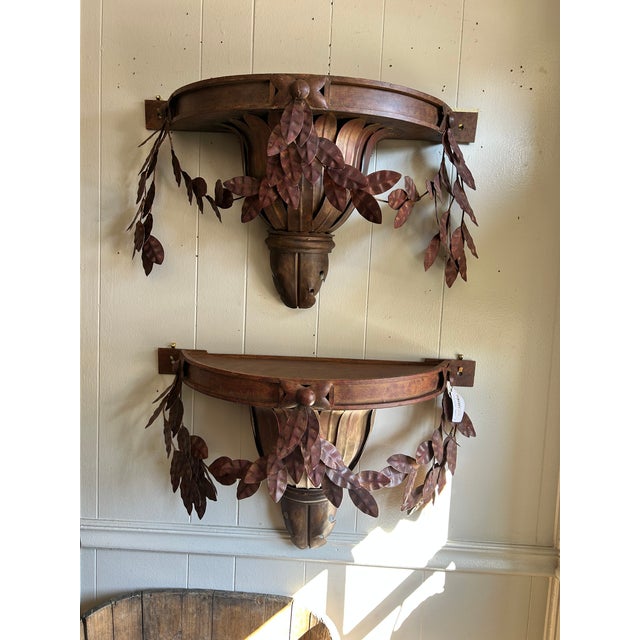 Pair of vintage 20th century neoclassical acanthus Wreath Demi Wall Shelves. Wall Brackets/Shelves, from 20th-century...