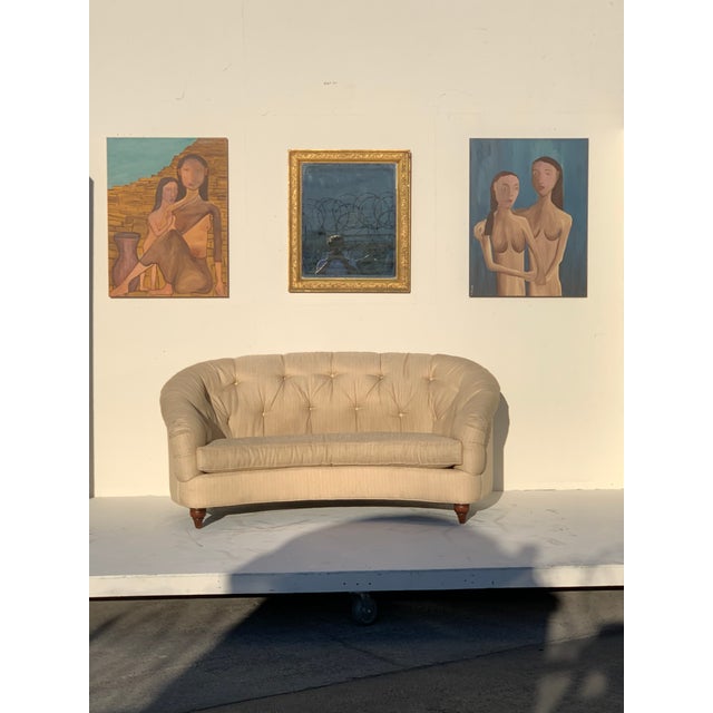 This is a pair of vintage paintings depicting two women. The pieces were made in the 1960s by artist R. Miller.