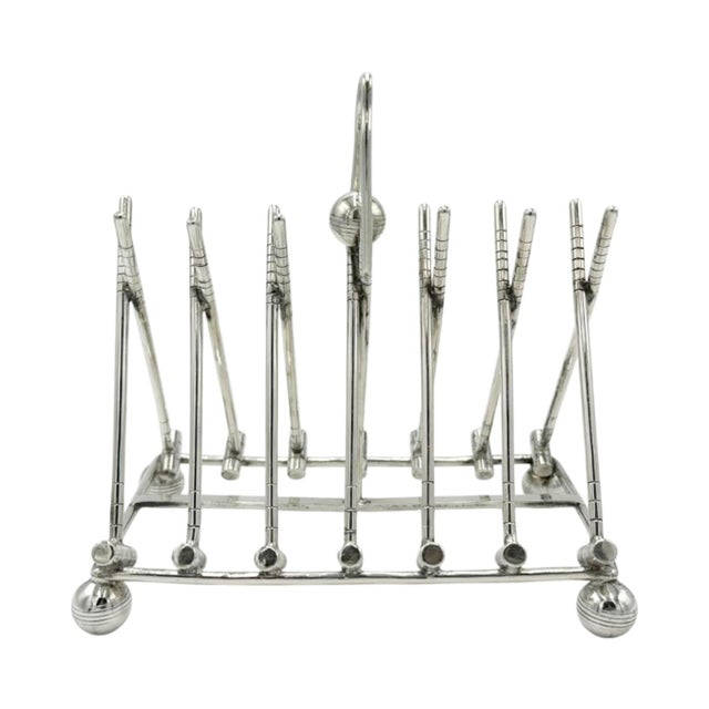 English Antique Novelty Croquet Mallet Silverplate Toast Rack Letter Holder For Sale - Image 3 of 9