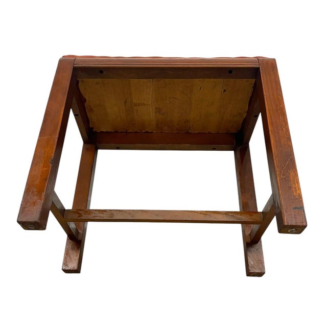 Brown Vintage Mid Century Modern Upholstered Bench Stool With Wooden Frame For Sale - Image 8 of 10