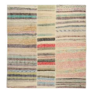 Rug & Kilim’s Patchwork Kilim Square Rug in Polychromatic Stripes