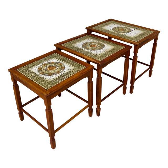 Danish Nesting Tables in Teak and Ceramic, 1960s, Set of 3 For Sale