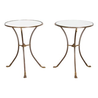 Pair Round Brass and Mirror Gueridons Maison Jansen Style For Sale