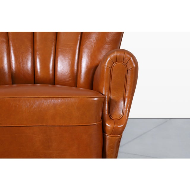 Scandinavian Art Deco Club Lounge Chairs in Cognac Leather, 1940s For Sale - Image 9 of 14