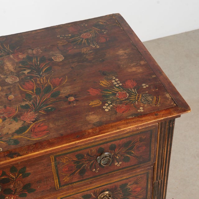 Brown Hungarian Original Hand-Painted Pine Chest of Four Drawers Dated 1865 For Sale - Image 8 of 18