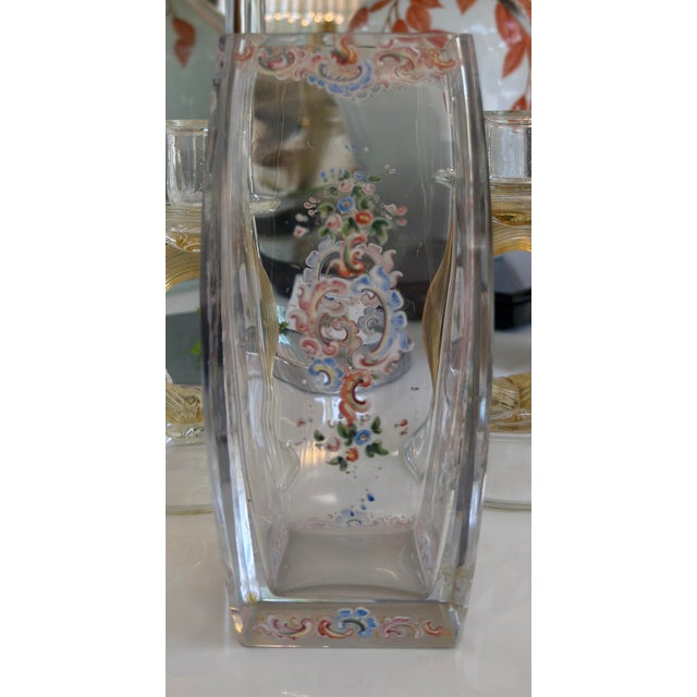 19th Century Antique J L Lobmeyr Austrian Enamel Decorated Crystal Vase Romantic Scene For Sale - Image 5 of 6