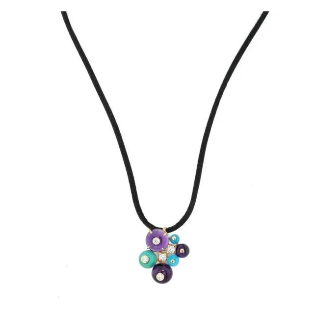 Cartier Delices De Goa Turquoise Amethyst Diamond Pendant Necklace 18k Y Gold For Sale - Image 4 of 18