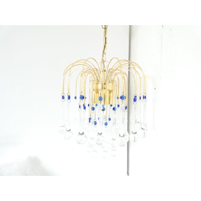 Mid-Century Murano Waterfall Chandelier in Brass and Glass For Sale - Image 6 of 7