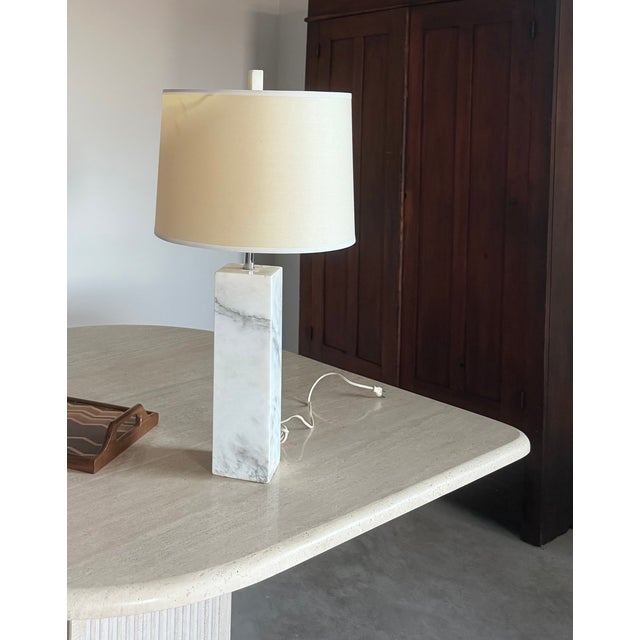 Minimalist White Marble Plinth Table Lamp Knoll-Style (After Nessen) For Sale - Image 10 of 18