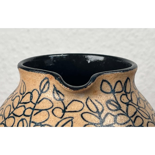 Ceramic Vintage German Studio Pottery Jug Vase with Floral Pattern by Gerhard Liebenthron, 1989 For Sale - Image 7 of 18
