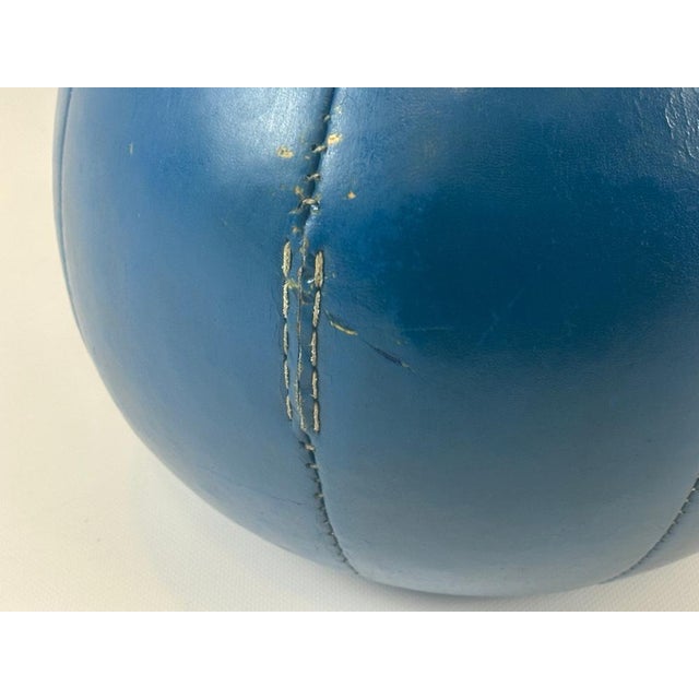 Vintage Blue Leather Medicine Ball, 1960s, in Good conditions. Designed 1960 to 1969