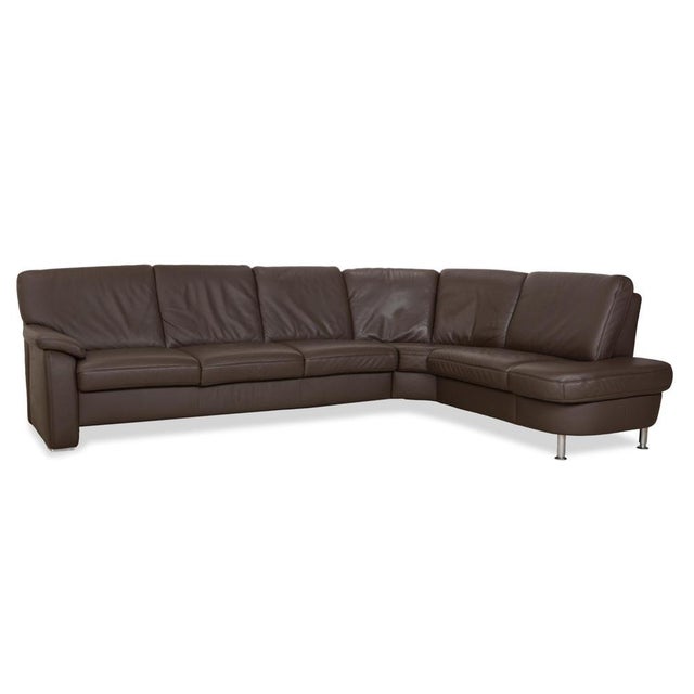 Brown Leather Corner Sofa and Ottoman with Storage Space from Hukla, Set of 2 For Sale - Image 15 of 18