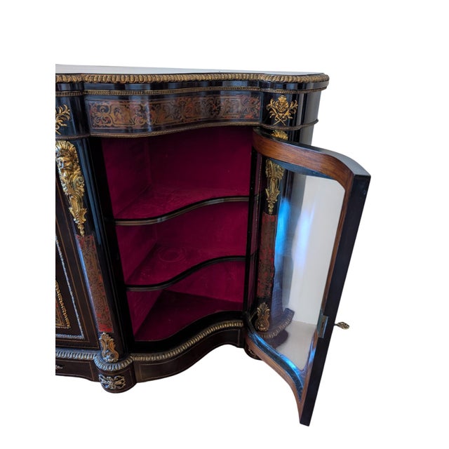 French Boulle-Style Sideboard in Wood with Brass and Glass, 1800s For Sale - Image 10 of 14
