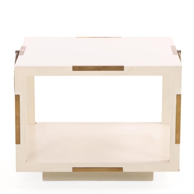 Parzinger Originals Rare Pair of Two-Tier White Lacquered Wood and Brass End Tables, C. 1960 For Sale - Image 4 of 7
