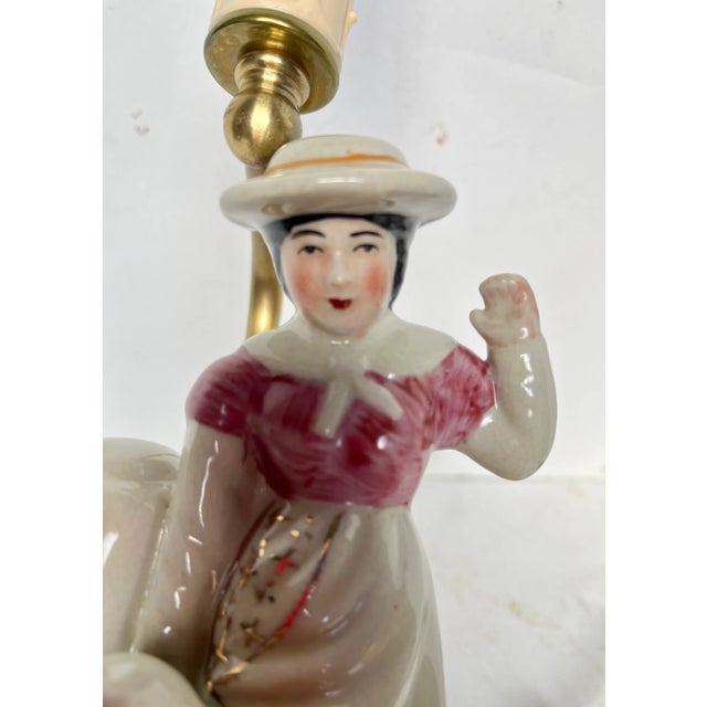 Mid 20th Century Vintage Staffordshire Girl With Lamb Lamp For Sale - Image 5 of 13