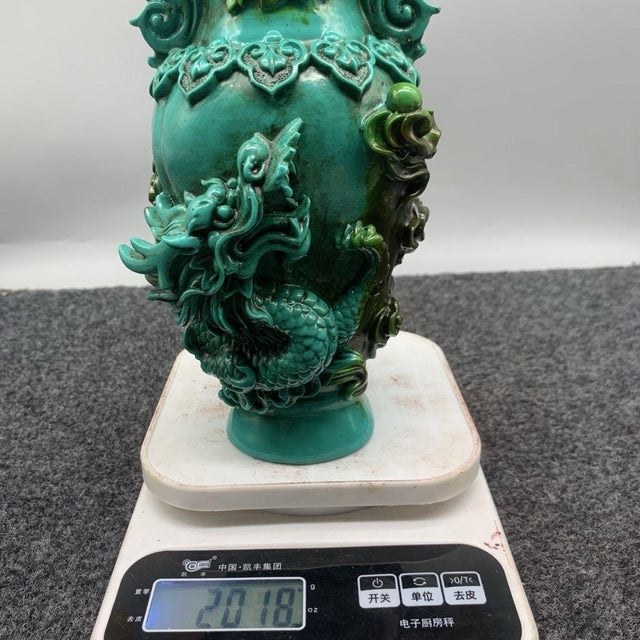 Mid 20th Century Mid 20th Century Pair of Turquoise Glazed Dragon and Phoenix Vases, 8.7" H For Sale - Image 5 of 5
