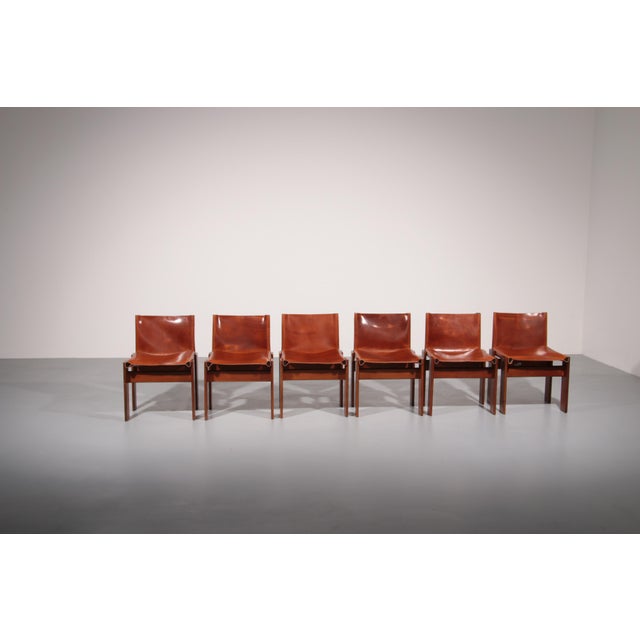 Walnut and Cognac Saddle Leather Monk Chairs by Afra and Tobia Scarpa, 1970, Set of 6 For Sale - Image 14 of 14