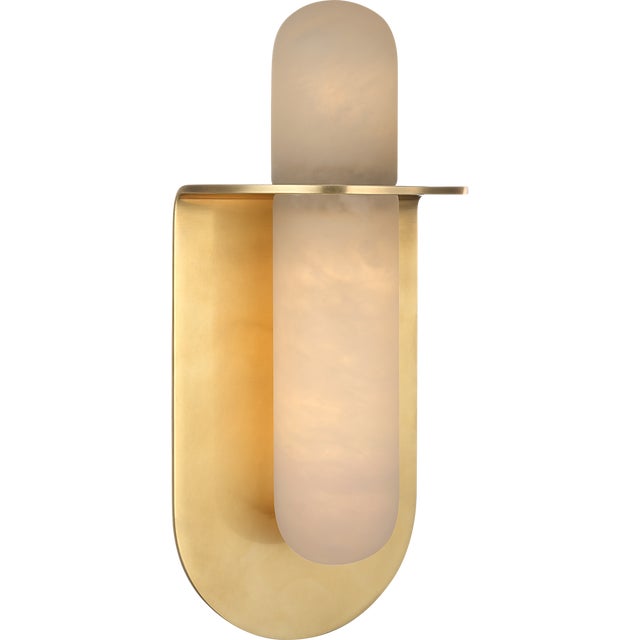Visual Comfort Kelly Wearstler for Visual Comfort Signature Fosse 11" Invertable Offset Oval Sconce in Antique-Burnished Brass with Alabaster For Sale - Image 4 of 13