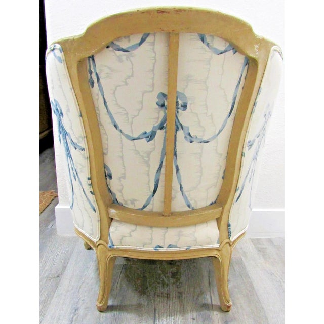Wood Antique Framed French Louis XV Style Bergère Chair Scalamandre Fabric For Sale - Image 7 of 15