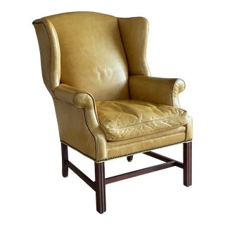 Yellow Leather Wingback Chair For Sale