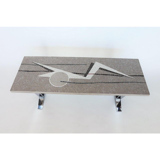Mid-Century Modern Mid-Century Mosaic Coffee Table with Abstract Pattern and Chrome Base, 1970s For Sale - Image 3 of 16