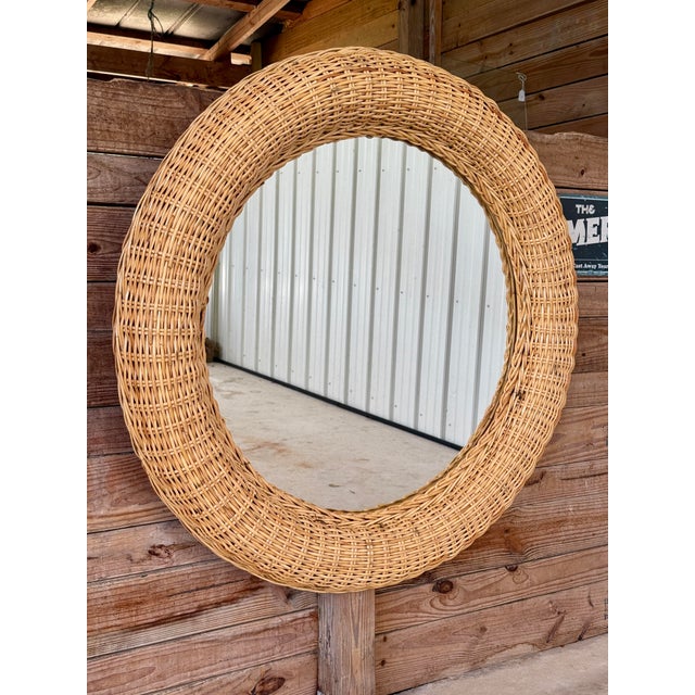 Monumental Organic Modern Coastal Large Braid Rattan Wall Mirror by Wicker Works For Sale - Image 12 of 12