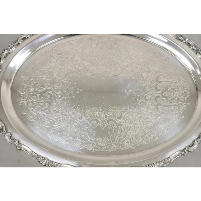 Wallace Silversmiths Vintage Baroque by Wallace Oval Silver Plated Victorian Serving Platter Tray For Sale - Image 4 of 11