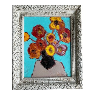 Contemporary Original Alexandra Brown Abstract Pop Still Life Oil Painting Vintage Frame For Sale