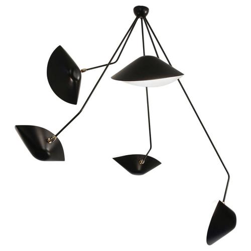 Modern Black Five Curved Fixed Arms Spider Ceiling Lamp from Serge Mouille For Sale - Image 12 of 12