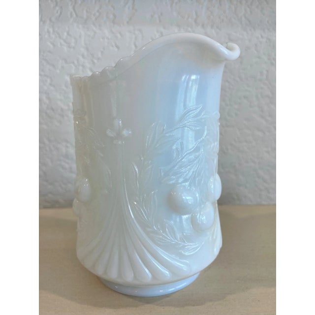 Farmhouse Mid 20th-Century Wreathed Cherry Milk Glass Creamer by l.g. Wright Glass For Sale - Image 3 of 13