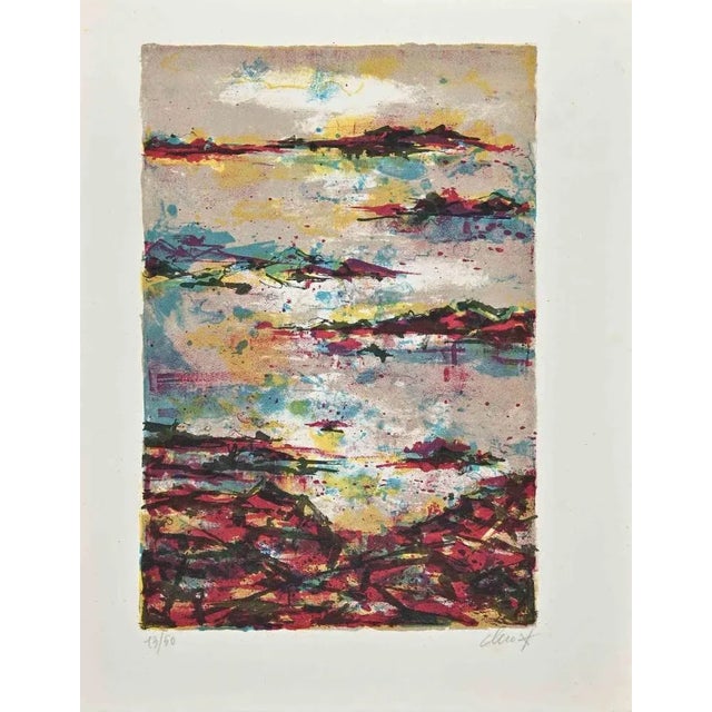 Abstract Composition is a lithograph print on ivory-colored paper realized by Claude Clero in the 1950s. Hand-signed on...