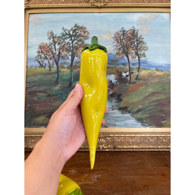 Pair of Vintage Italian Murano Art Glass Yellow Banana Peppers.. For Sale - Image 9 of 10