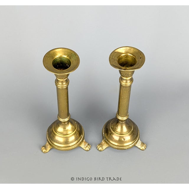 Antique French Brass Lion Feet Candlestick Holders - Set of 2 These beautiful French candle holders are made from solid...