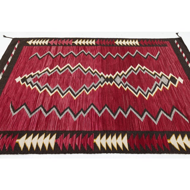 2020s Modern Southwestern Navajo-Style Handmade Wool Area Rug in Crimson and Obsidian For Sale - Image 5 of 10