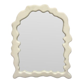 Belgium Artist Made Wood + Plaster Wavy Wall Mirror For Sale