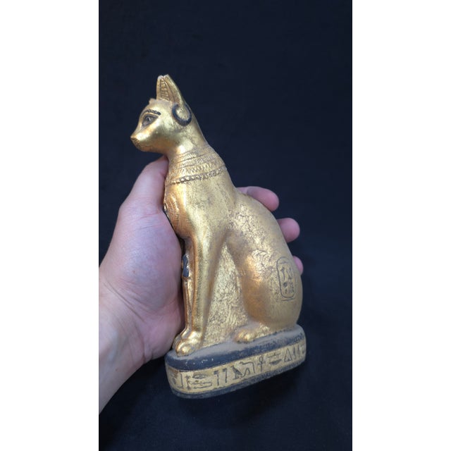 Gold Vintage Egyptian Statue of Goddess Bastet Cat Figure Egyptian Civilization Bc For Sale - Image 8 of 8