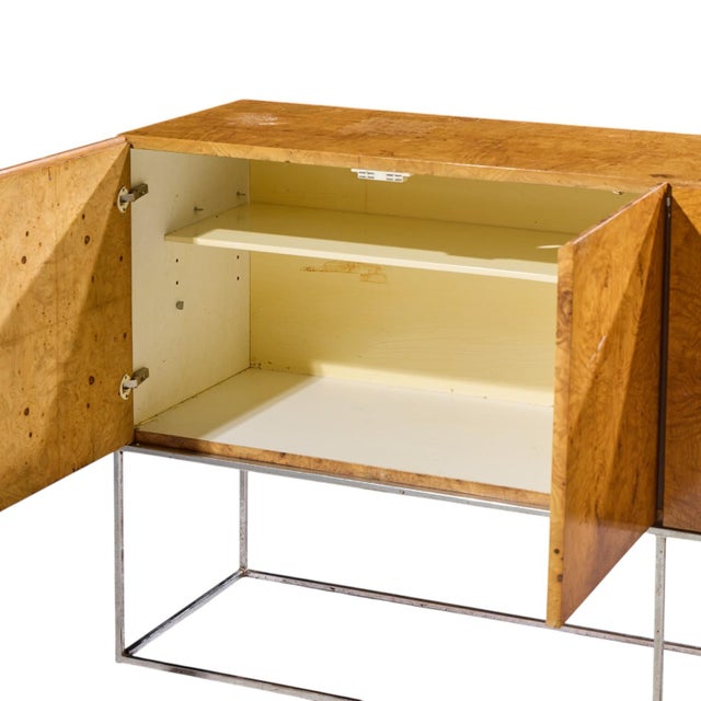 Wood Milo Baughman for Thayer Coggin Mid Century Burlwood and Chrome Credenza For Sale - Image 7 of 11