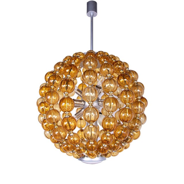 Metal Ballroom Chandelier with Handcrafted Amber Glass Balls, Germany, 1960s For Sale - Image 7 of 13