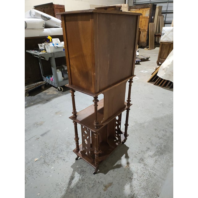 Antique Victorian Walnut Sheet Music Cabinet / Record Cabinet With Patterned Glass Doors, Circa 1880 For Sale - Image 4 of 13