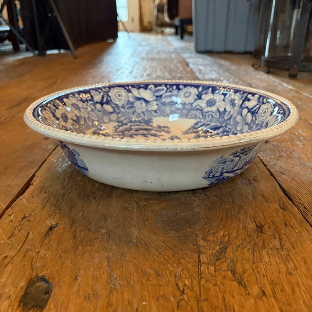 19th Century Blue & White English Transferware Large Bowl For Sale In Portland, ME - Image 6 of 8