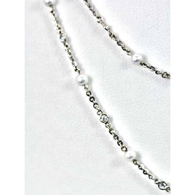 White Seed Pearl Diamond Platinum 52" Long Necklace For Sale - Image 8 of 10