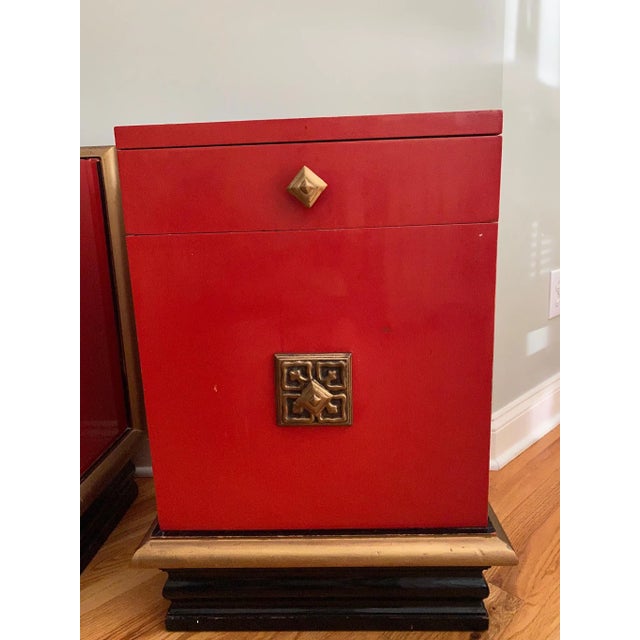 Hollywood Regency Red Lacquer Bedside Tables - A Pair For Sale In Raleigh - Image 6 of 12